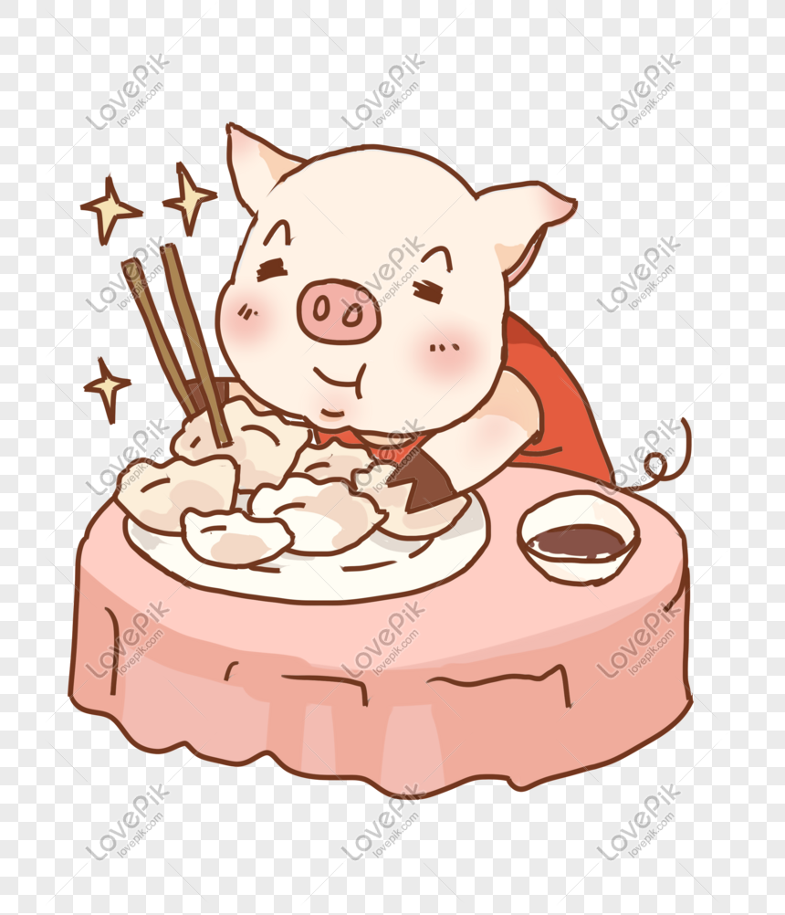 Hand Drawn Cute Card Through The Year To Eat Dumplings Pig PNG ...