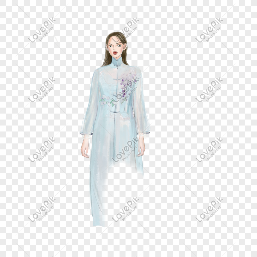 Ilustrasi Fashion Gadis Cina Jubah Transparan Gambar Unduh