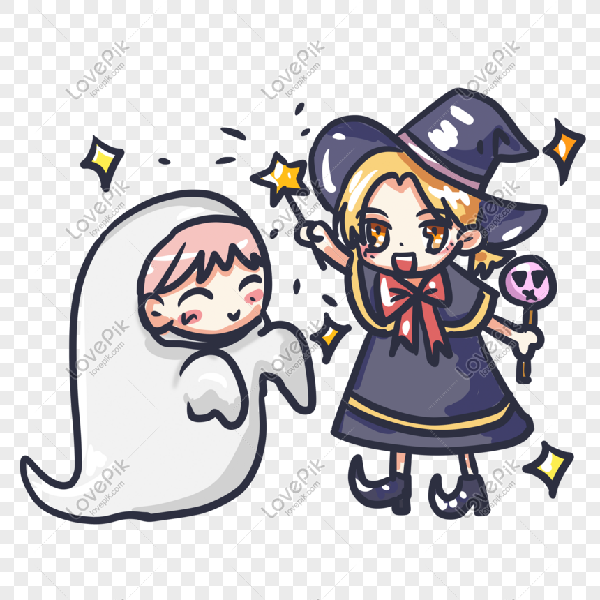 Halloween Candy Party Witch Little Ghost Cute Cartoon Hand Paint ...