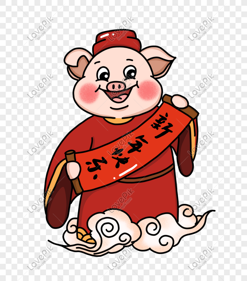 Hình ảnh Vẽ Tay Năm Con Lợn Năm Mới Thần Tài Chúc Mừng Năm Mới PNG ...