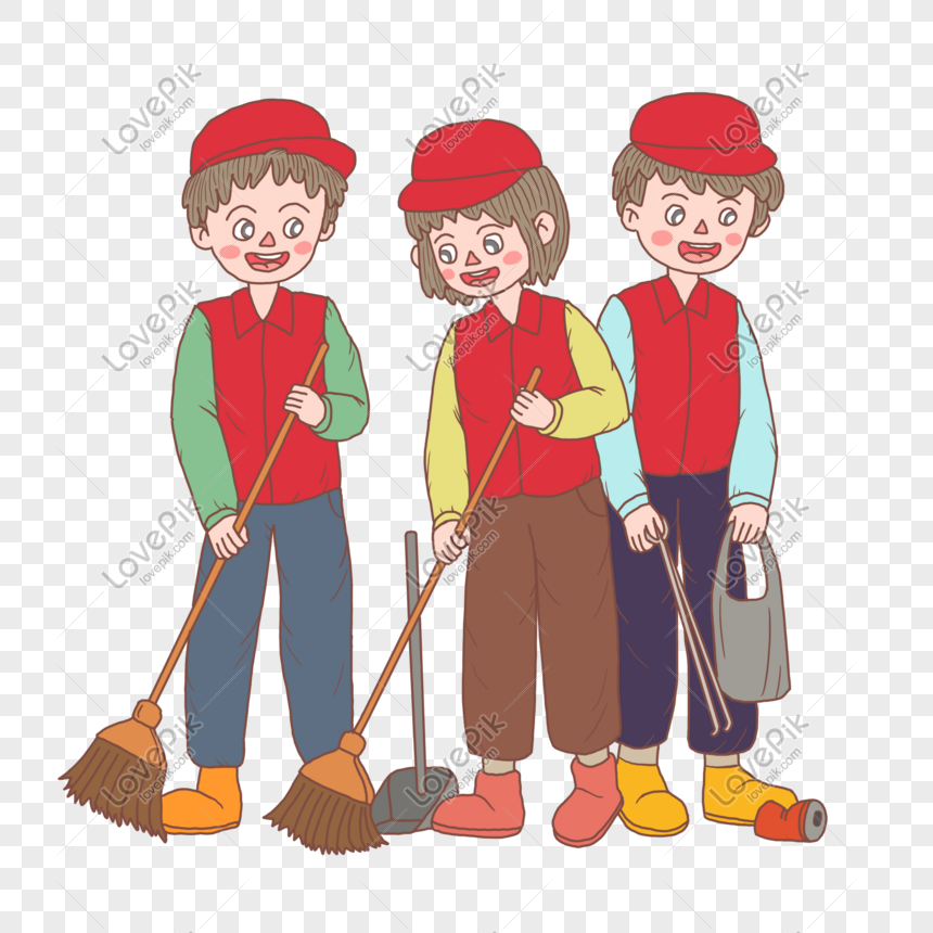 Volunteer Public Service Cartoon Hand-painted Character Sweeping ...