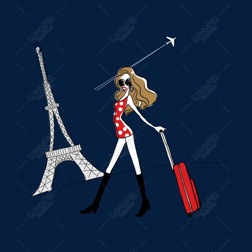 Hand Drawn Cartoon Cute Beauty Fashion Model Eiffel Tower Travel PNG White  Transparent And Clipart Image For Free Download - Lovepik | 611393602