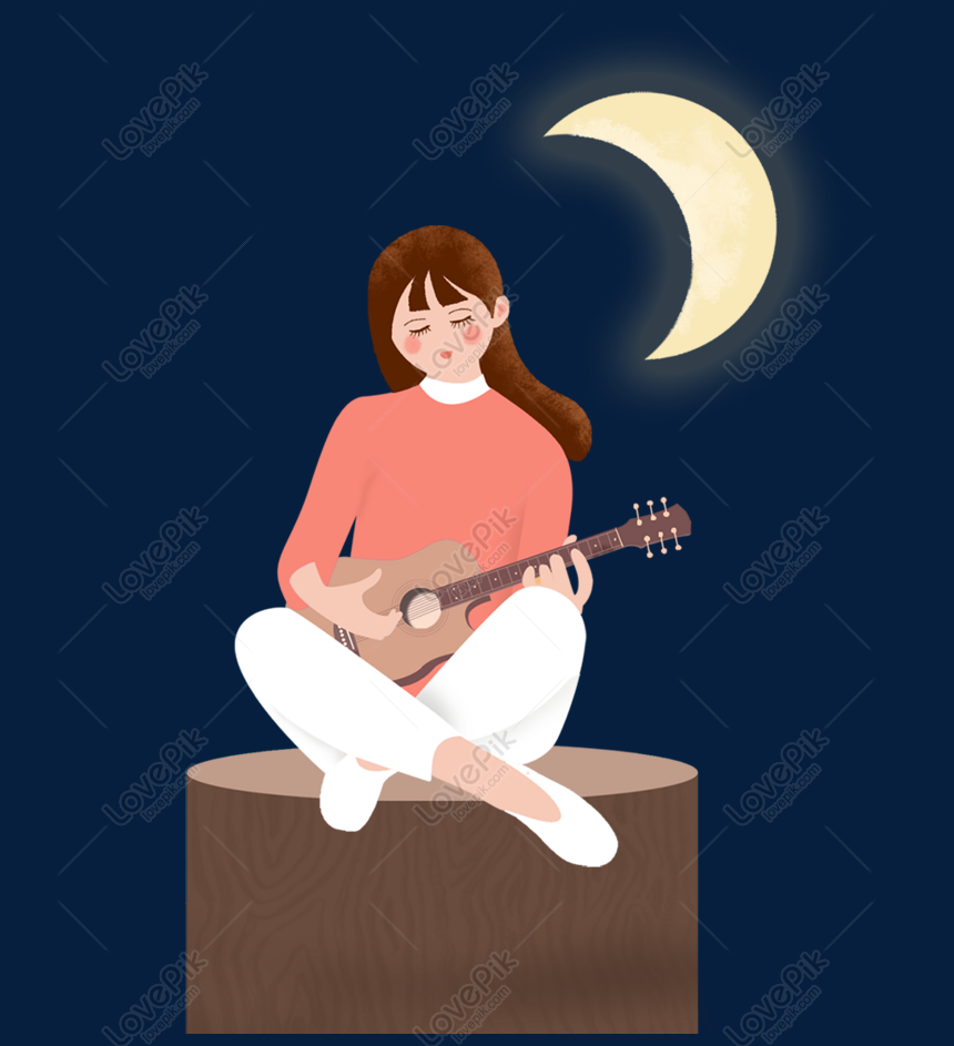 Cartoon Illustration Of Girl Playing Guitar PNG Picture And Clipart Image  For Free Download - Lovepik | 611393615