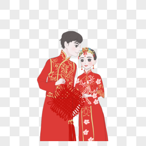 Marriage Bride Groom Picking Head Chinese Style Hand Drawn Carto PNG ...