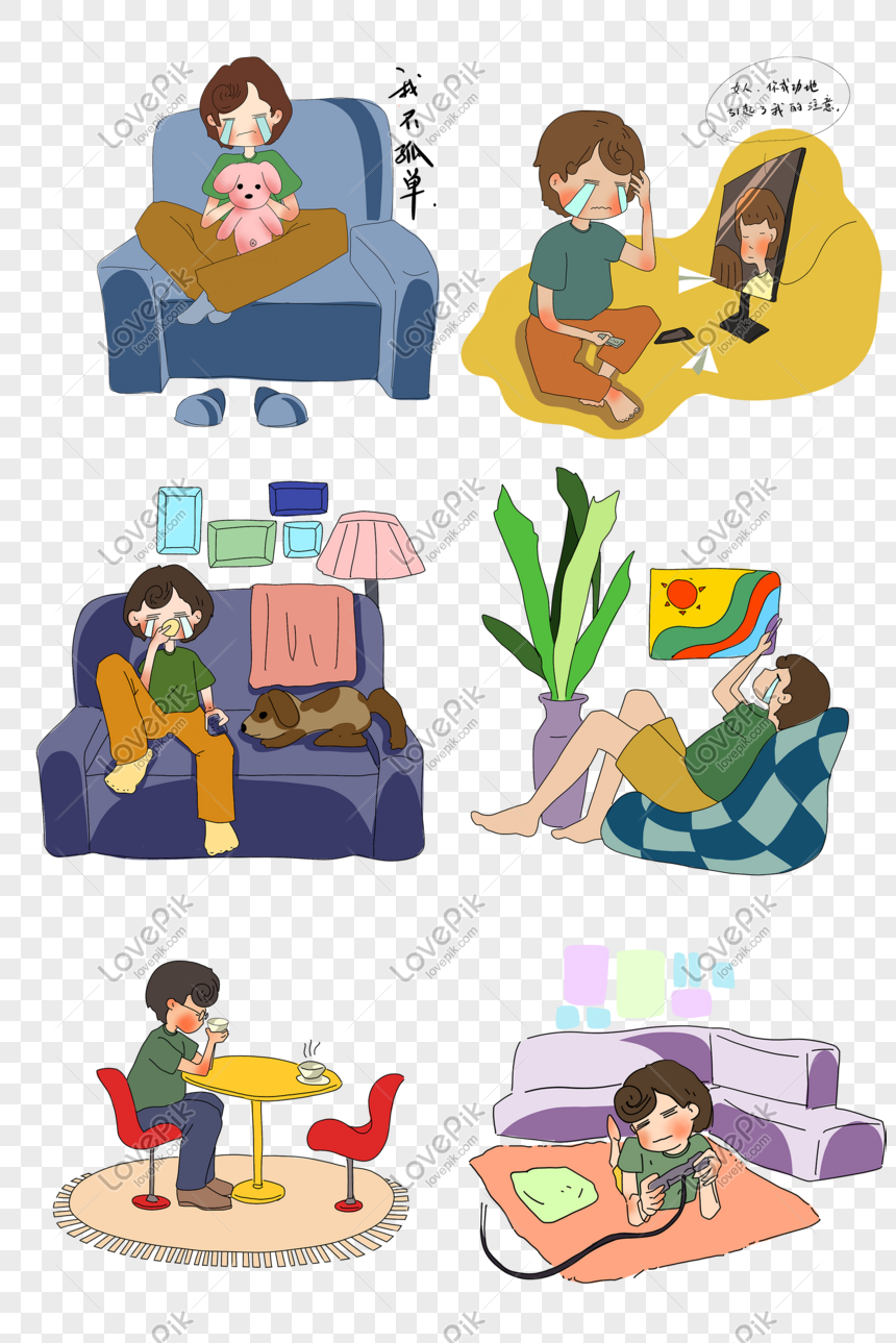 Singles Hand Drawn Illustration One Person Life Set Illustration PNG ...