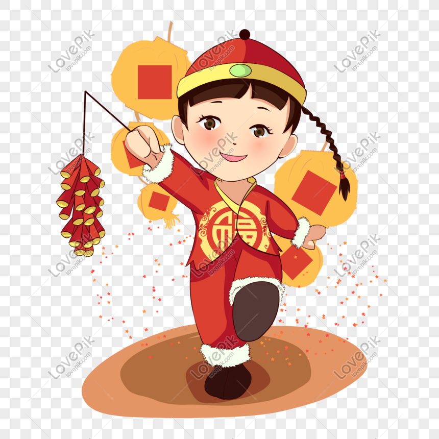 Fuwa Puts Firecrackers Hand Painted Cartoon Character Png Materi PNG ...