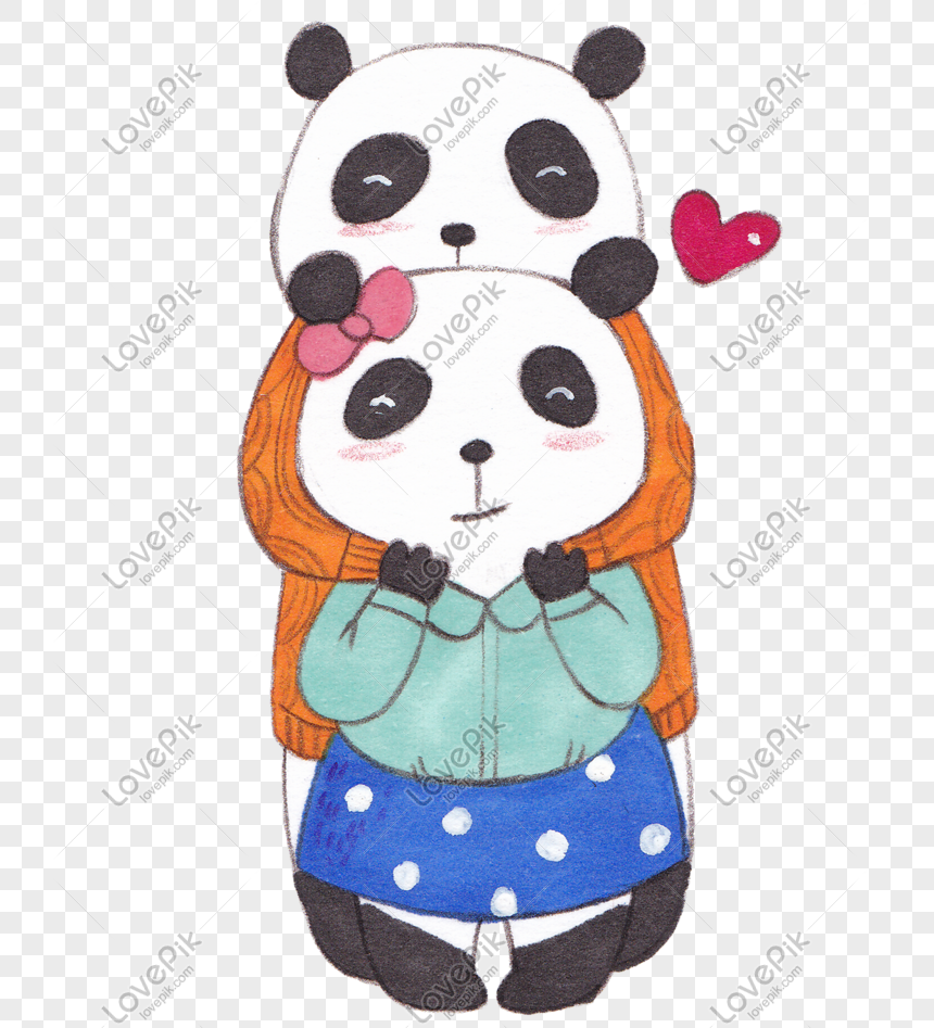 Ilustrasi Pasangan Panda Yang Digambar Tangan Png Grafik Gambar
