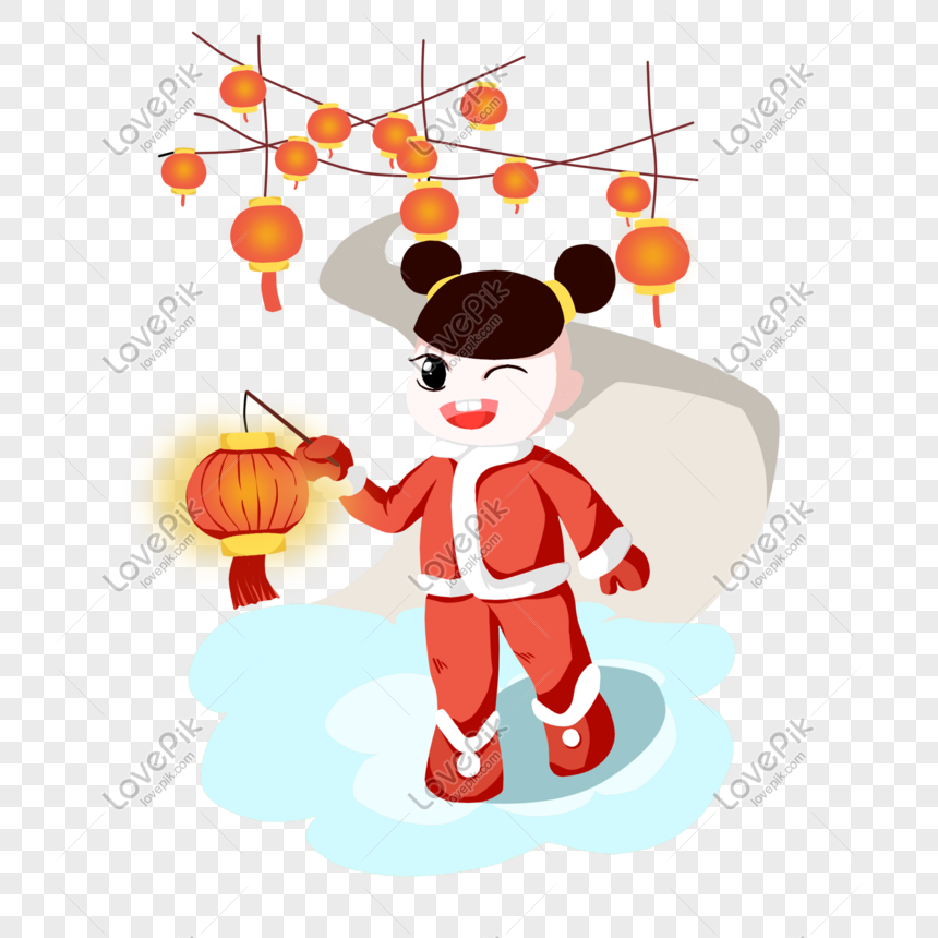 Fuwa Playing Lanterns Hand-painted Cartoon Character Png Materia, Hand ...