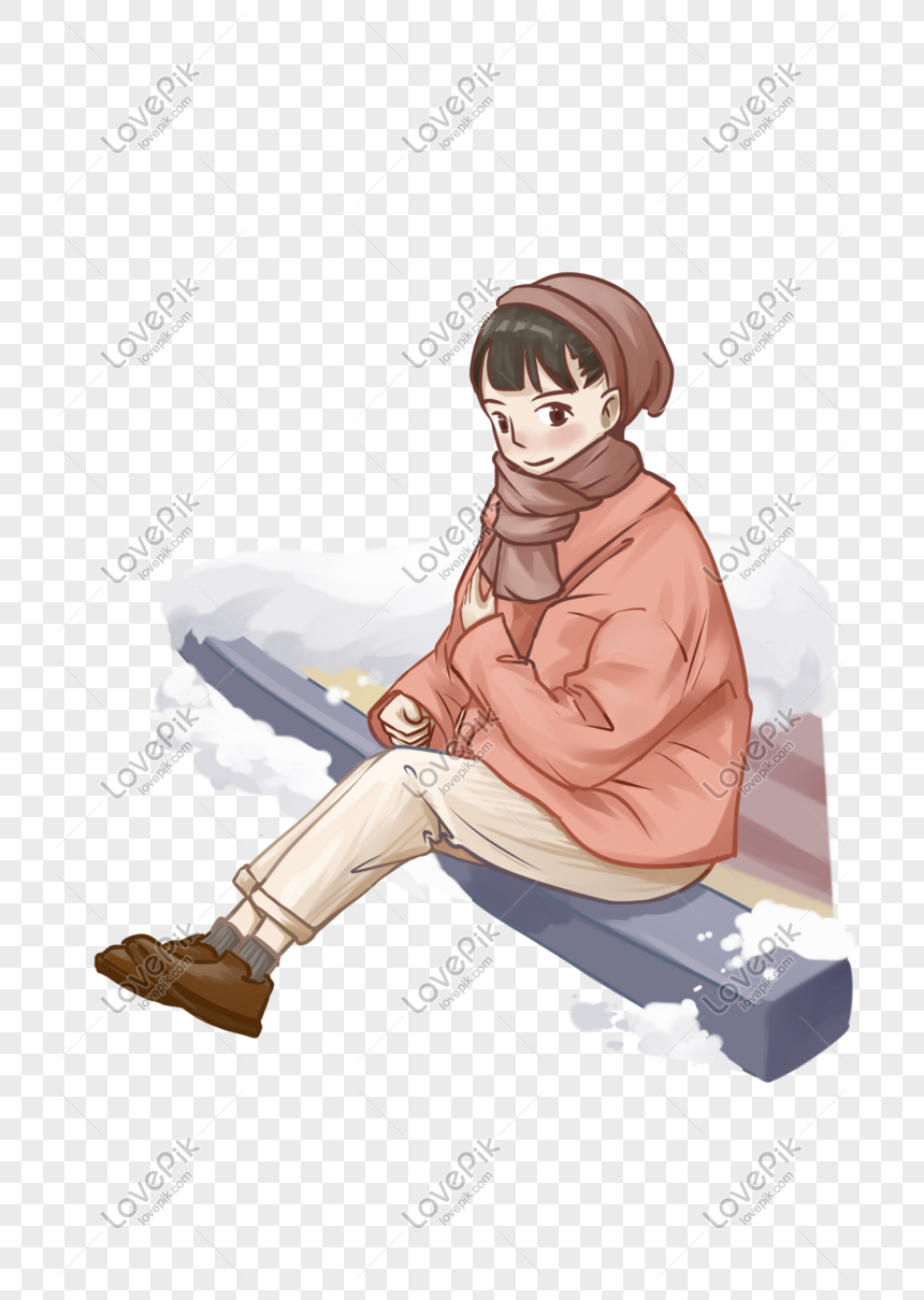 Photo De Main Dessinée Hiver Illustration De Fille Assise