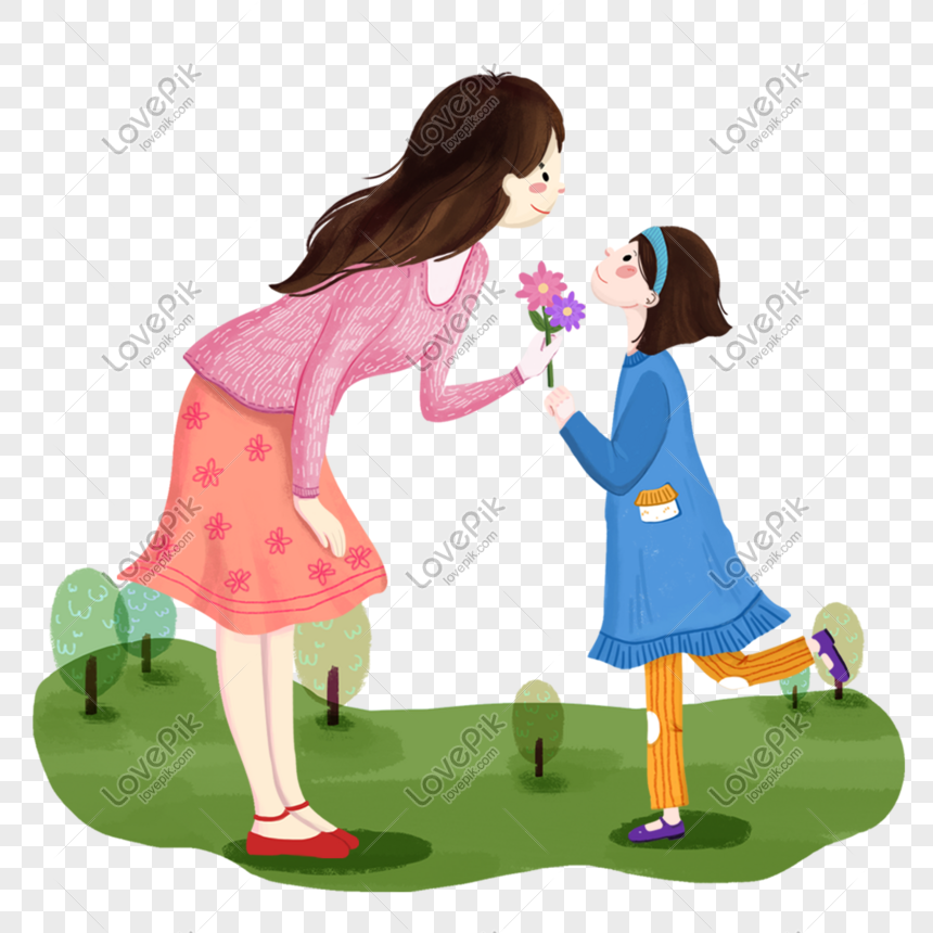 Mothers Day Girl Gives Mothers Flower Cartoon Character Elements ...