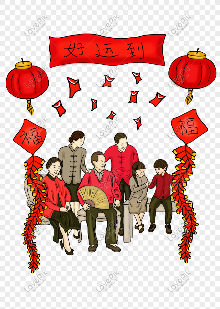 Gambar Kartun Keluarga Reuni Pesta Digambar Tangan Amplop Merah PNG Grafik Gambar Unduh Gratis Lovepik