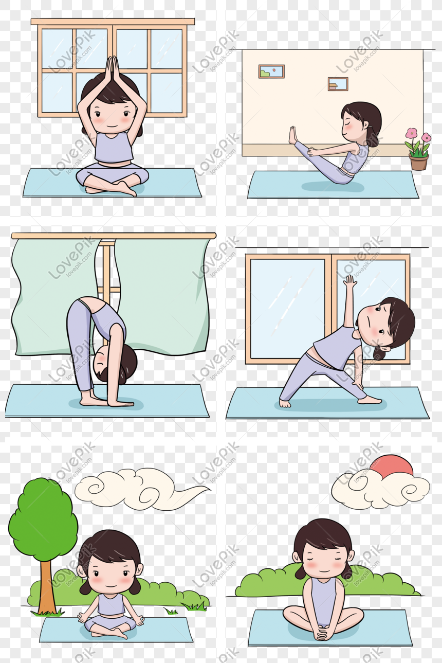 Hand Drawn Cute Girl Indoor Yoga PNG Transparent Background And ...