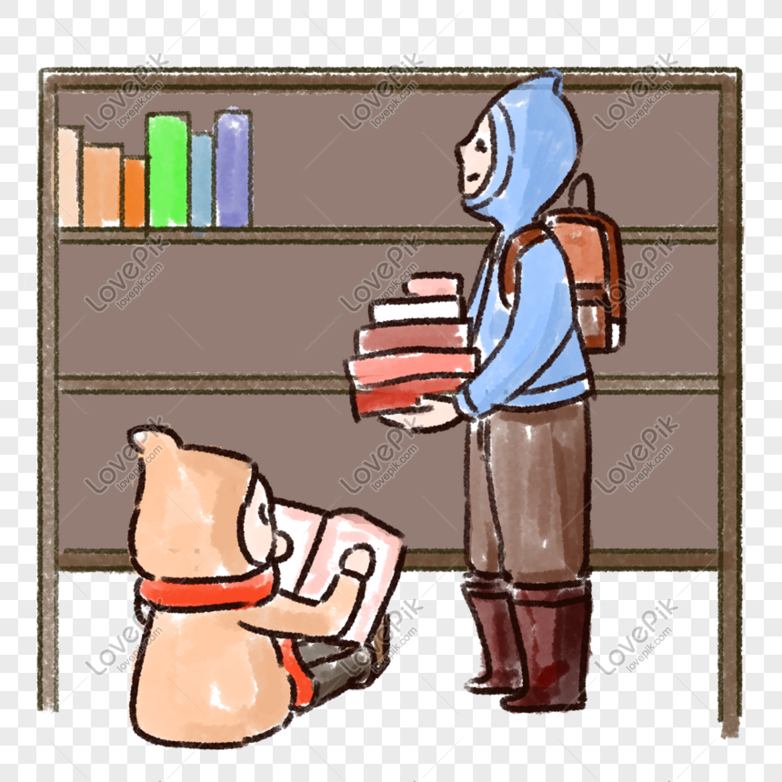 School library borrowing books to learn cartoon illustration, Class, cartoon, study png hd transparent image