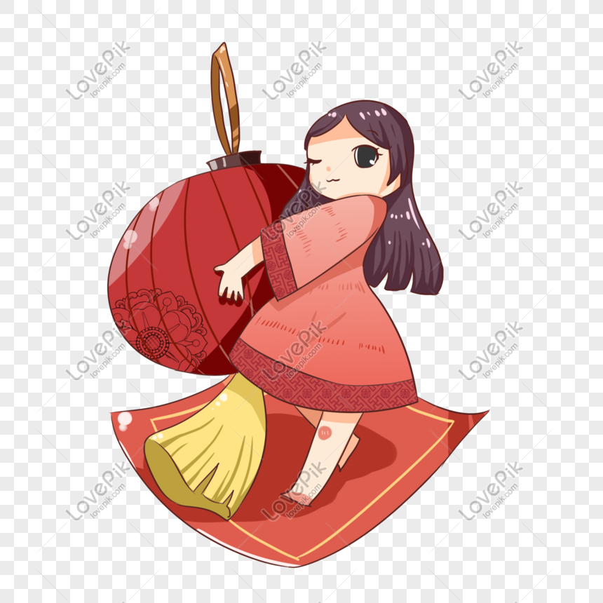 Hand Drawn Cute Girl Holding A Lantern PNG Picture And Clipart Image ...