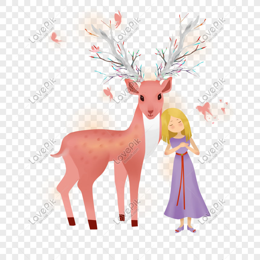 Cartoon Hand Drawn Dreamy Deer And Girl PNG Transparent Image And Clipart  Image For Free Download - Lovepik | 611435447
