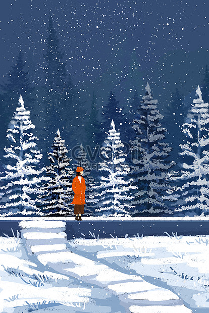 冬の雪景色手描きイラストイメージ 図 Id Prf画像フォーマットjpg Jp Lovepik Com
