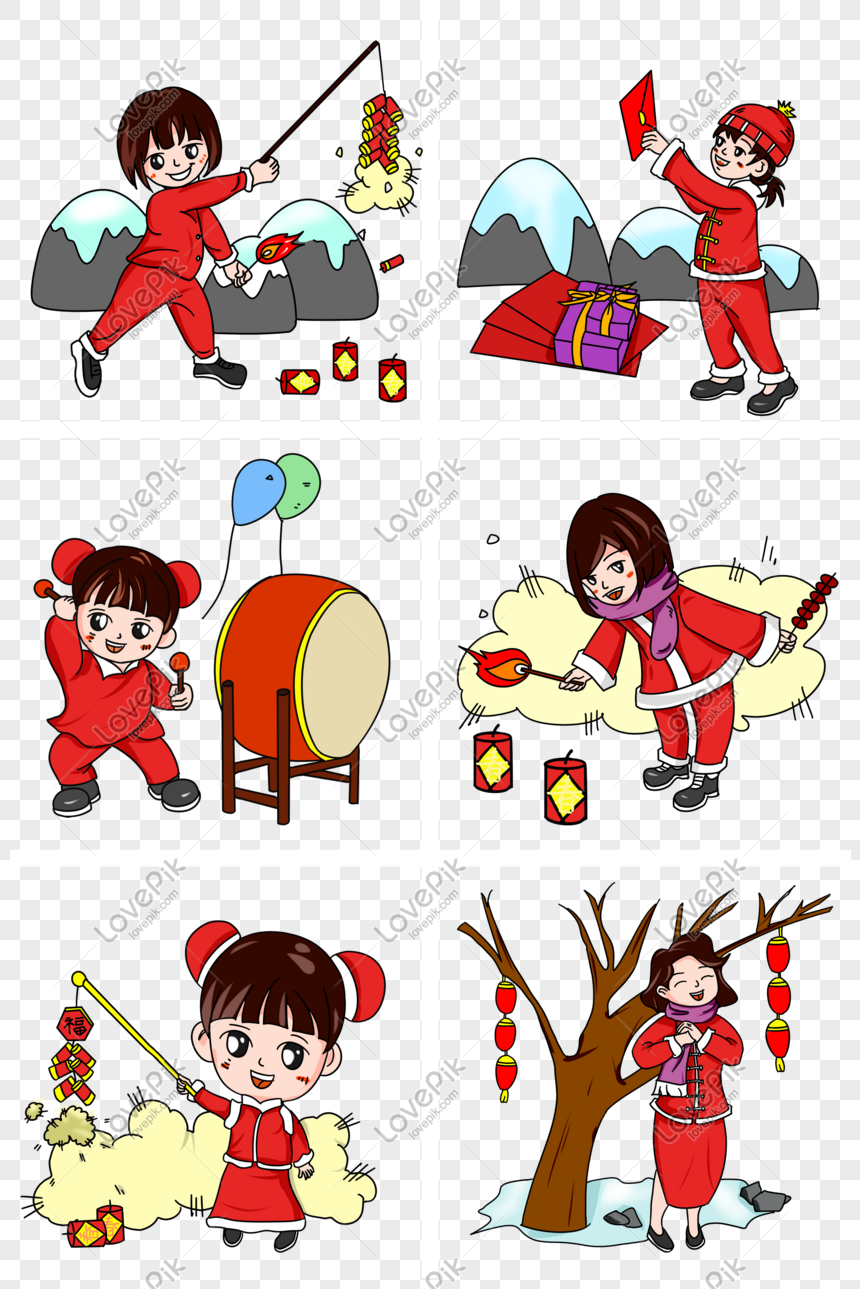 New Year, Cartoon Character, Hand Drawn Illustration, Cheering ...