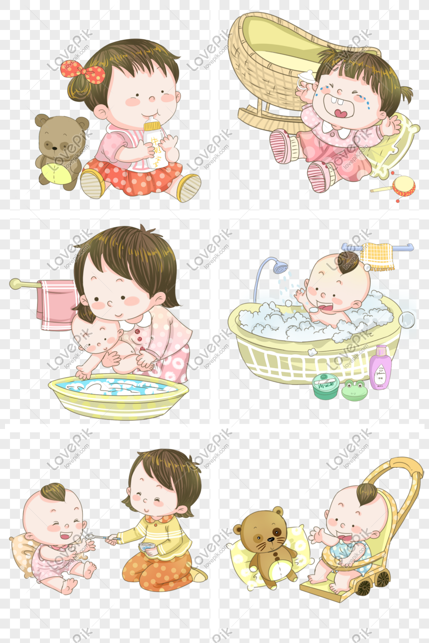 Hand Drawn Cartoon Mother And Baby Characters Illustration Colle PNG  Transparent And Clipart Image For Free Download - Lovepik | 611446696