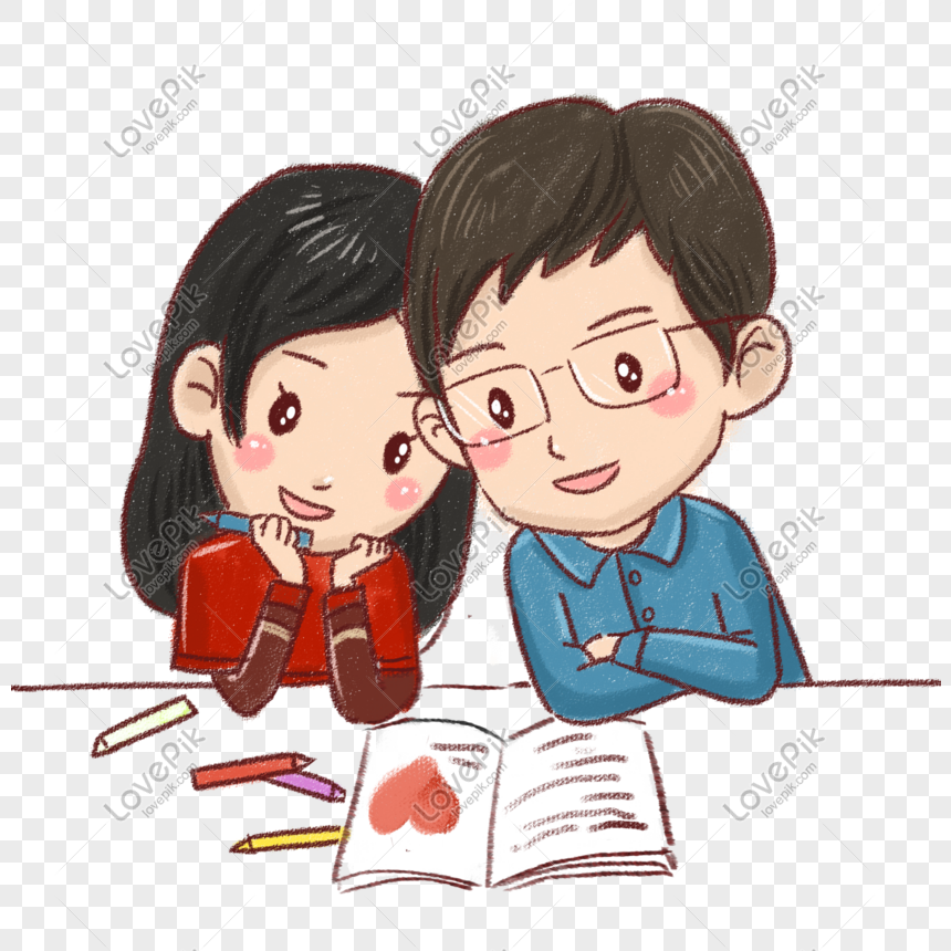 Cartoon couple writing a diary, Cartoon couple, hand drawn couple, diary png hd transparent image