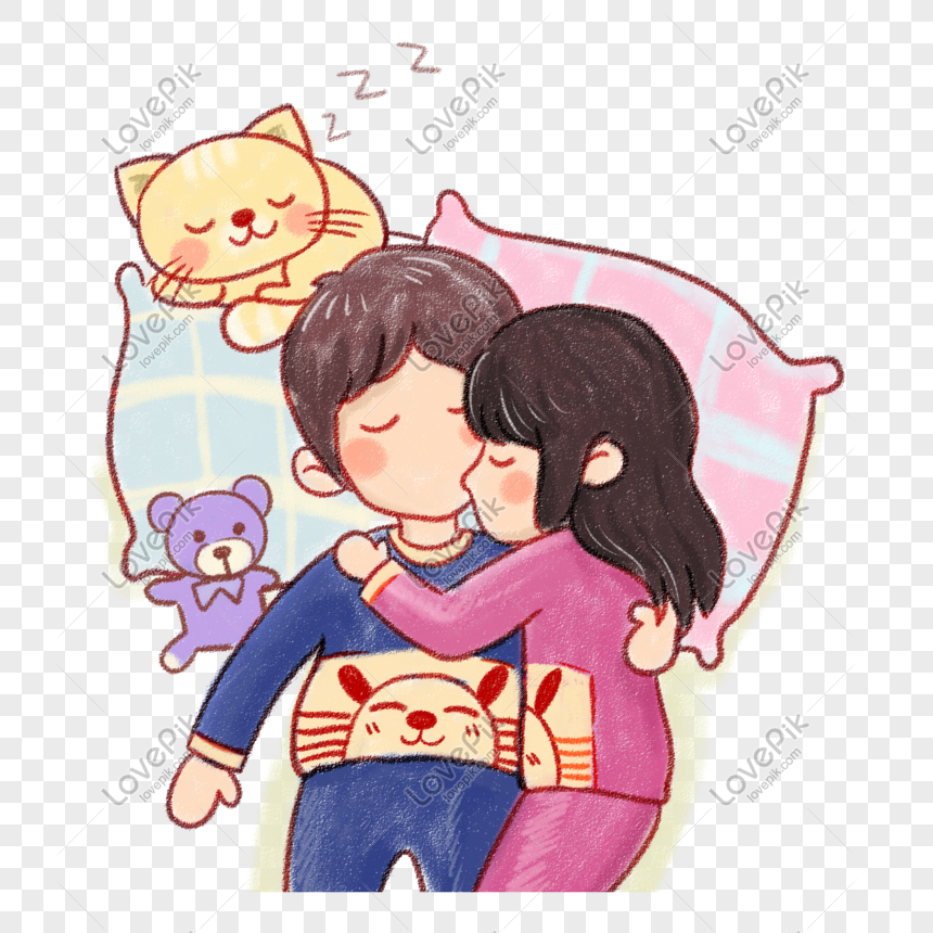 Photo De Materiel Png Quotidien Du Couple De Dessin Anime Dessine A La Ma Valentine Couple Dessine Dormir Graphique Images Free Download Lovepik