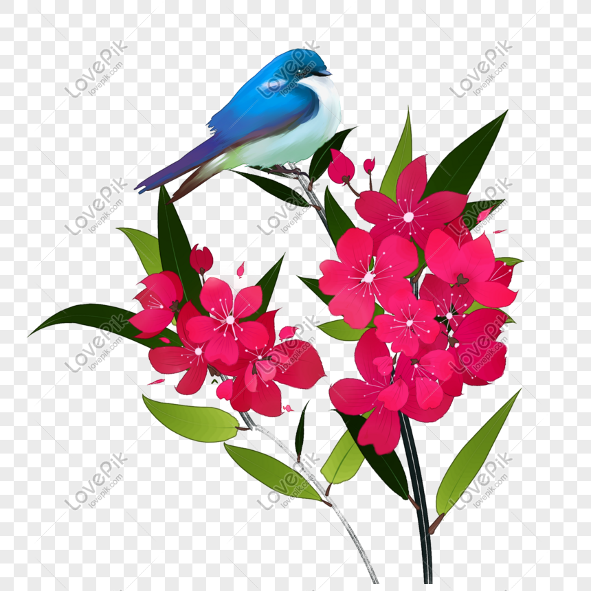 Estilo Chino Flor Melocotón Color Adelfa Azul Pájaro Decoración PNG  Imágenes Gratis - Lovepik