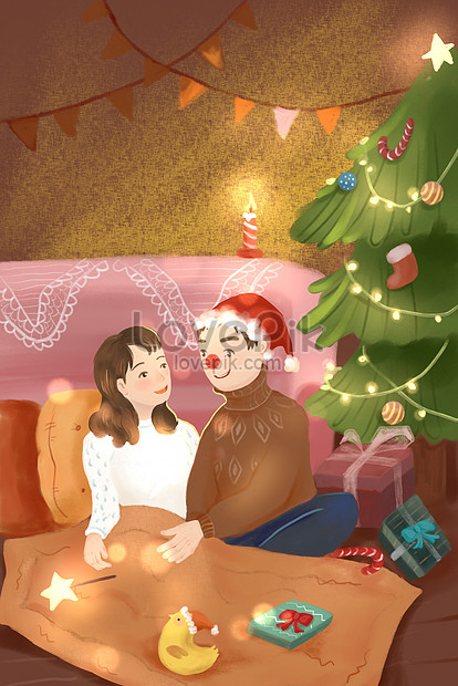 カップル一緒にロマンチックなクリスマス手描きイラストイメージ 図 Id Prf画像フォーマットjpg Jp Lovepik Com
