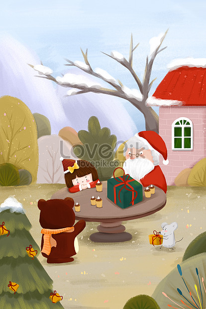 クリスマスプレゼント小さな女の子グリーン漫画イラストイメージ 図 Id Prf画像フォーマットjpg Jp Lovepik Com