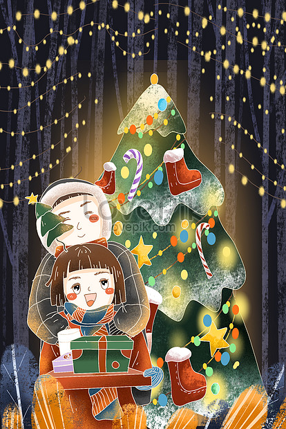 暖かいクリスマスカップルイラストイメージ 図 Id Prf画像フォーマットjpg Jp Lovepik Com