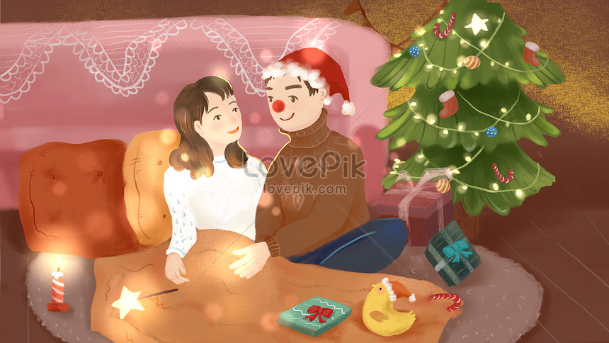 カップル一緒にクリスマスのロマンチックな手描きイラストイメージ 図 Id Prf画像フォーマットjpg Jp Lovepik Com
