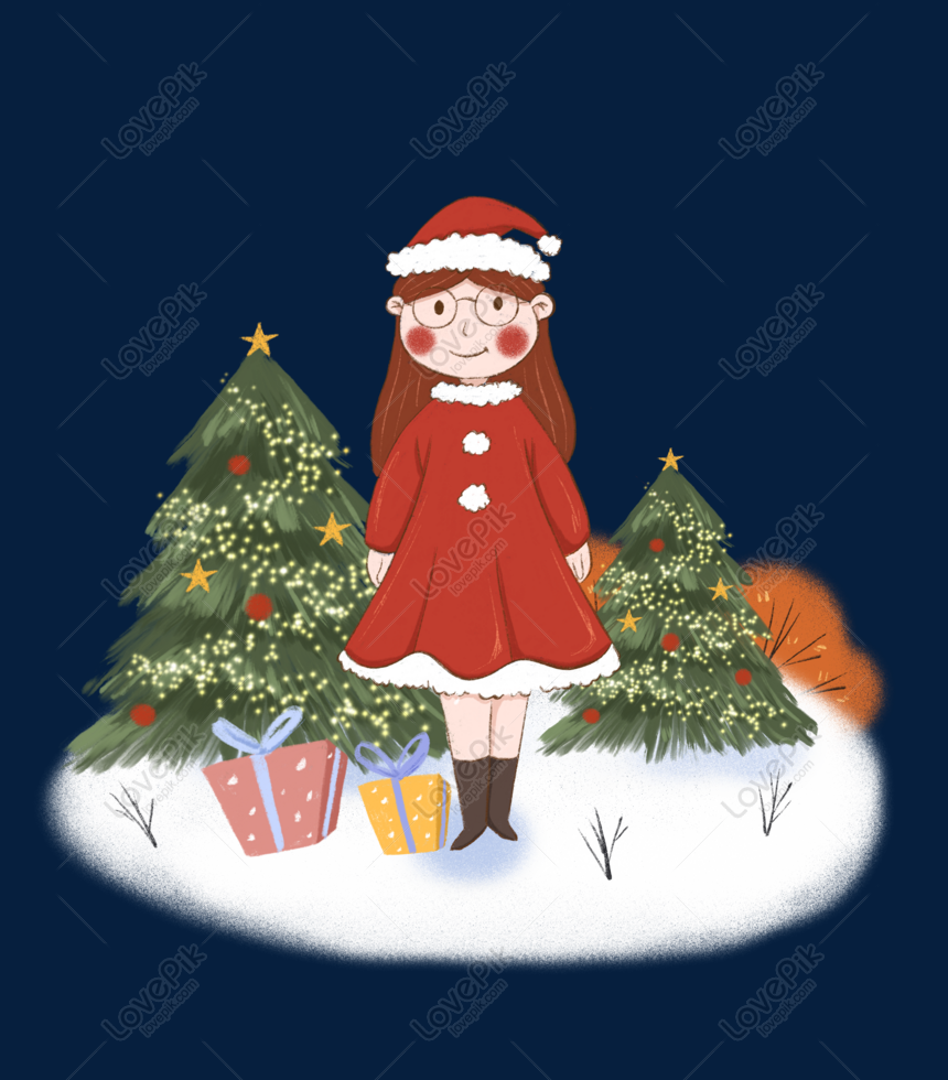 Hình ảnh Vẽ Tay Cô Gái Giáng Sinh Nhỏ Tươi Với Mũ Giáng Sinh Tải ...