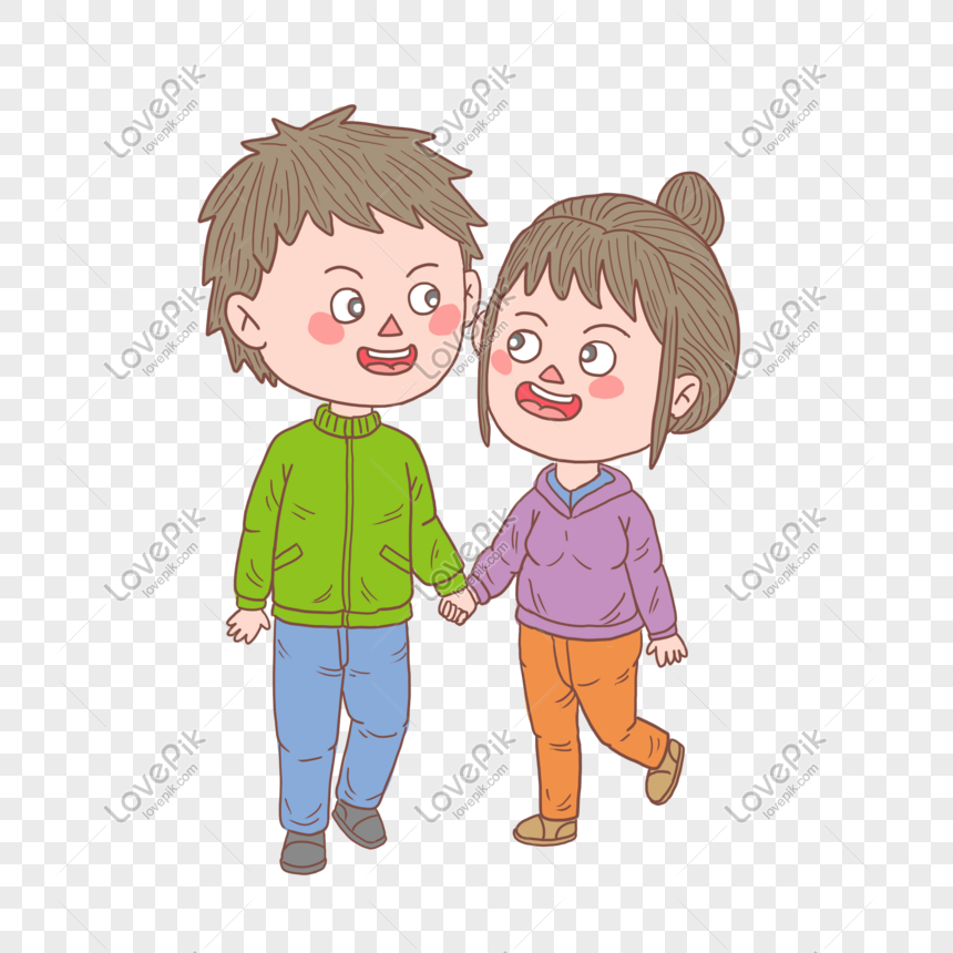 Cartoon Hand Drawn Characters Happy Little Couple PNG Transparent ...