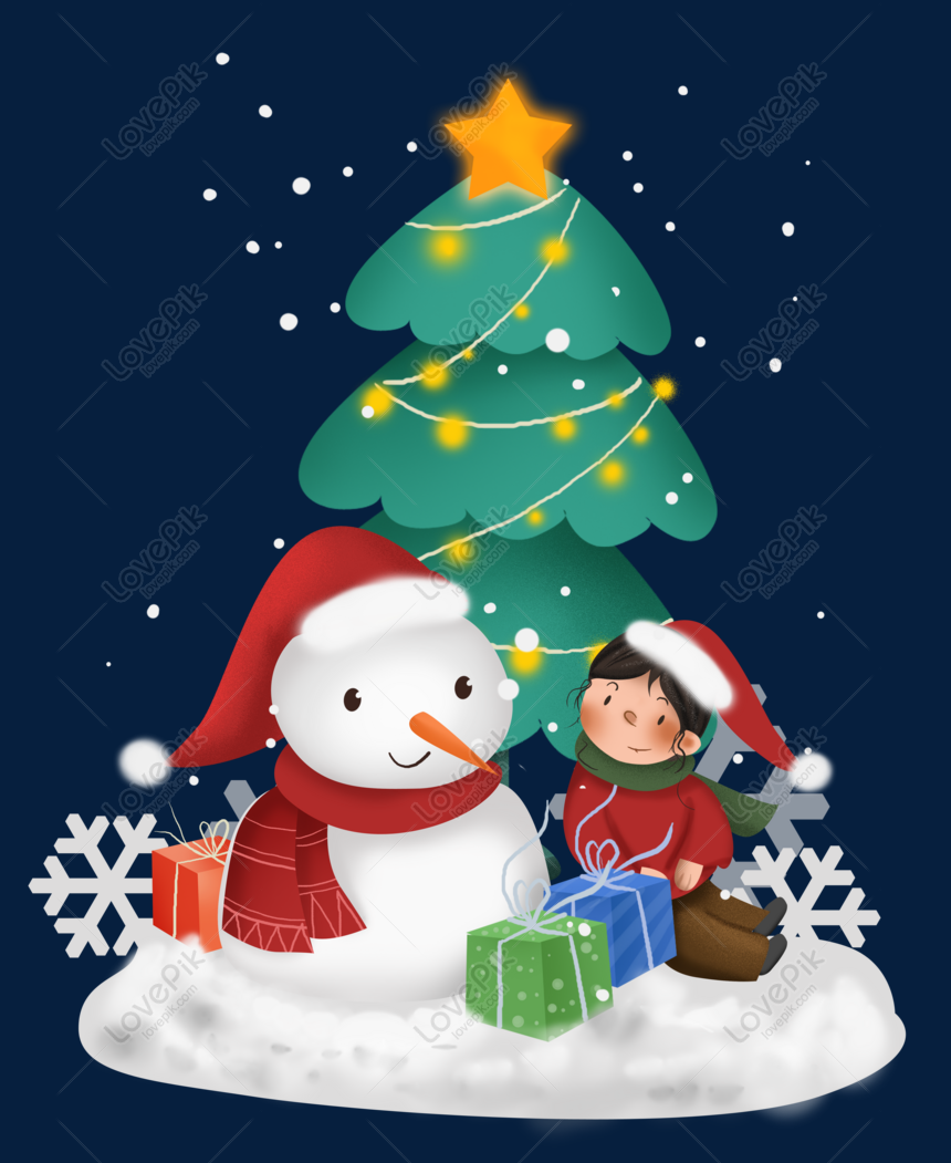 Christmas Tree Snowman And Children PNG White Transparent And Clipart ...