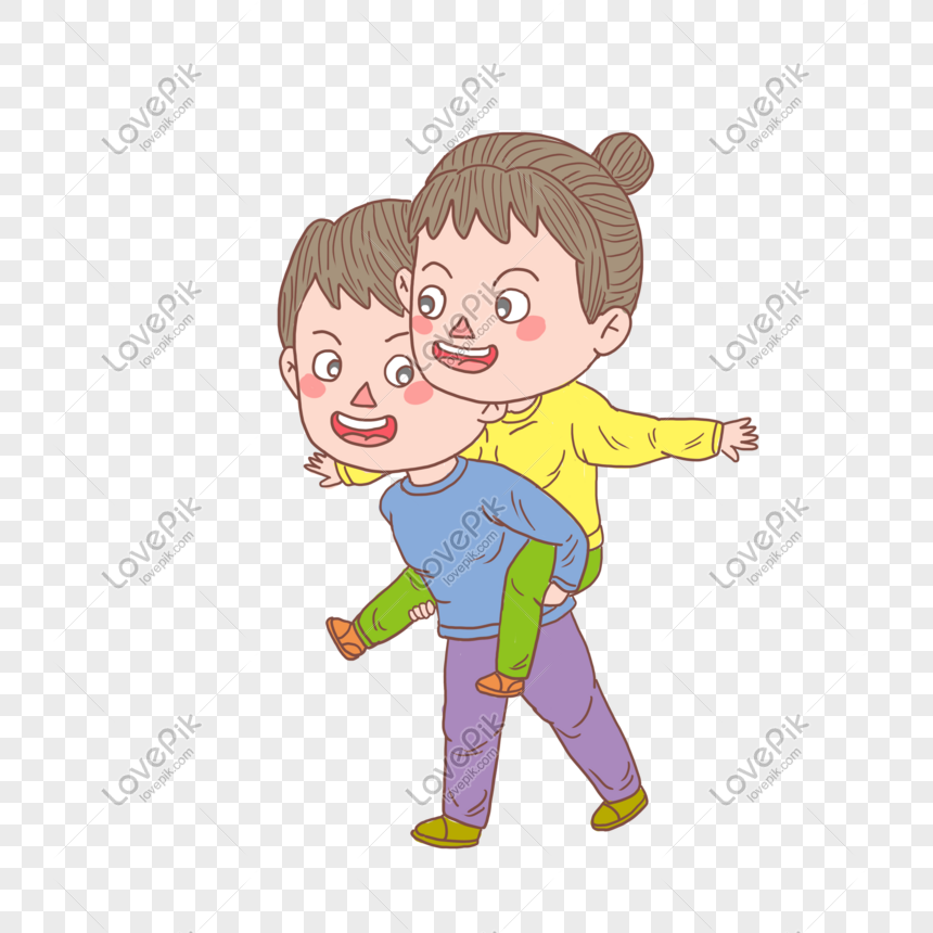 Cartoon Hand Drawn Character Carrying Little Couple PNG Image Free ...