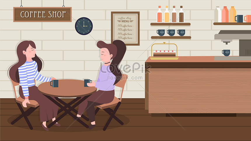 Cartoon girlfriends afternoon tea coffee shop party lifestyle il  illustration image_picture free download 