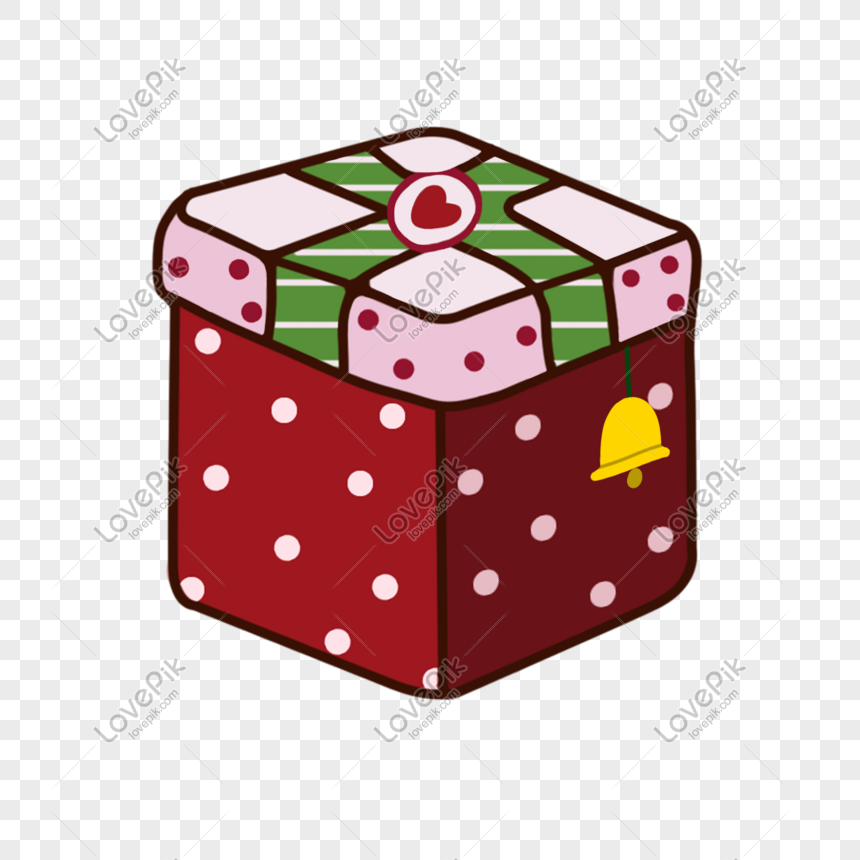 Cartoon red christmas present, Cartoon gift box, gift box packaging, yellow bell decoration png image