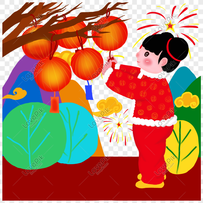 Happy Lantern Hand-painted Cartoon Character Png Material, Hand-painted ...