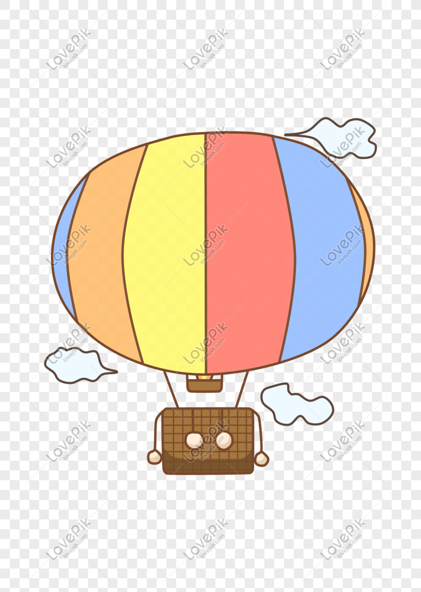 Cartoon Hand Drawn Colorful Hot Air Balloon PNG Free Download And ...