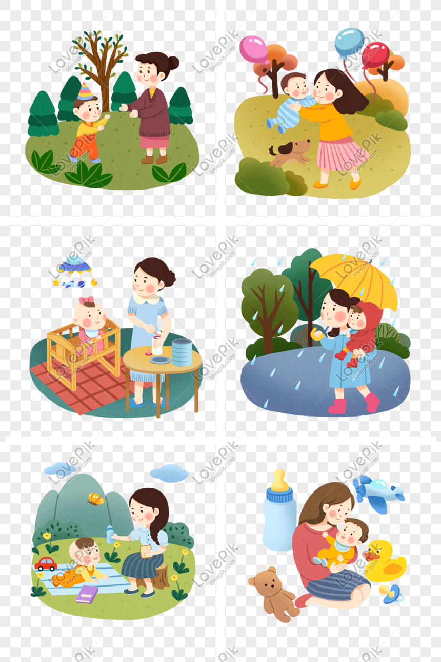 Cartoon Mother And Baby Hand Drawn Illustration Collection PNG Transparent  Background And Clipart Image For Free Download - Lovepik | 611477900