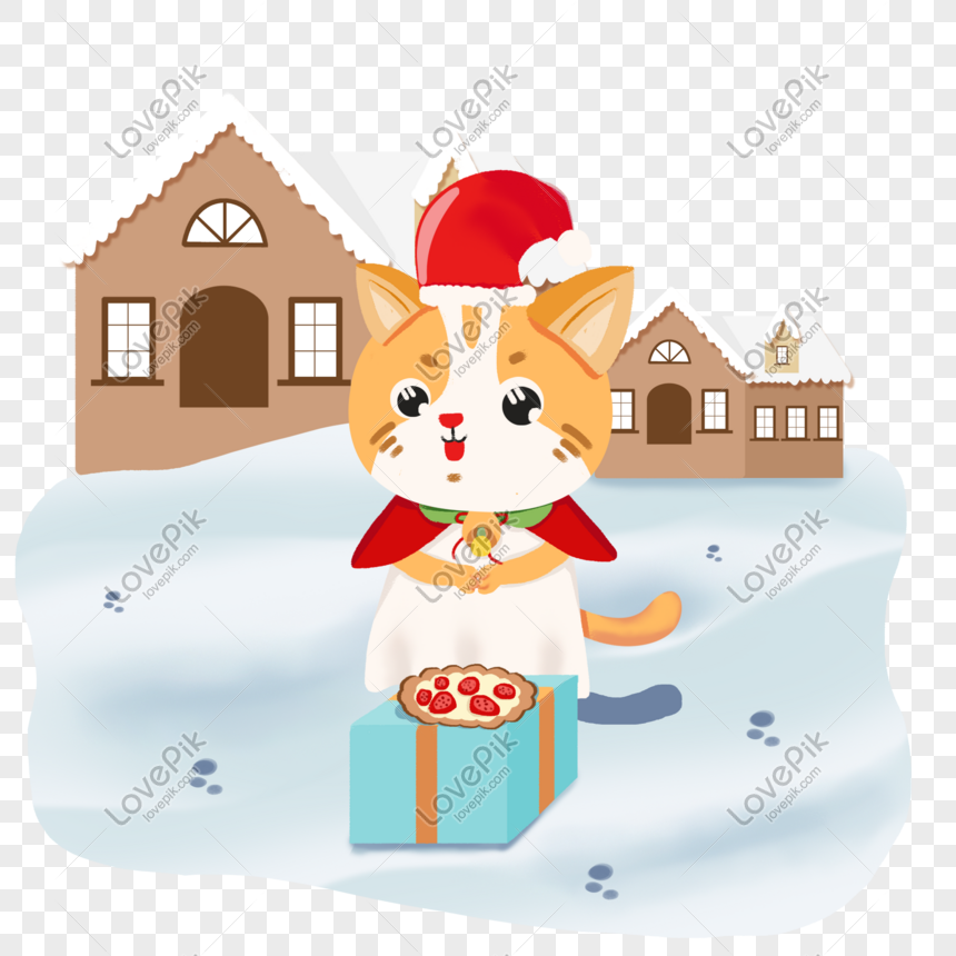 Christmas Christmas night hand-painted cute cat to send gifts wa, Christmas, Christmas Eve, cute cat png transparent background