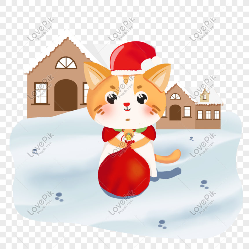 Christmas Christmas night hand-painted cute cat to send gifts wa, Christmas, Christmas Eve, cute cat png transparent image