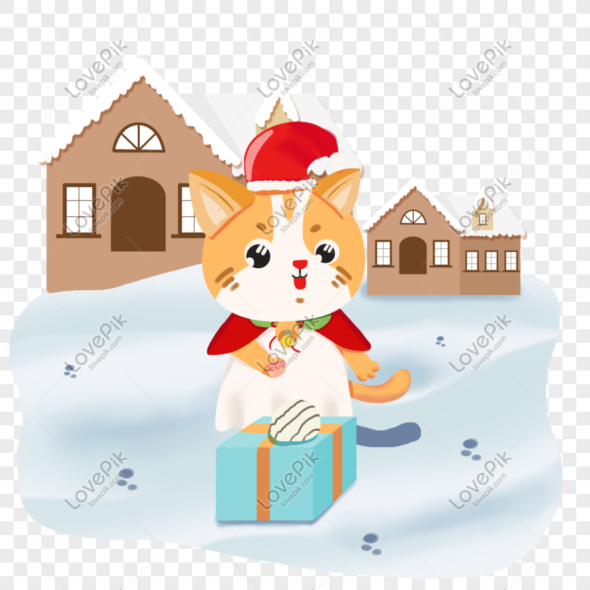 Christmas Christmas night hand-painted cute cat to send gifts wa, Christmas, Christmas Eve, cute cat png picture