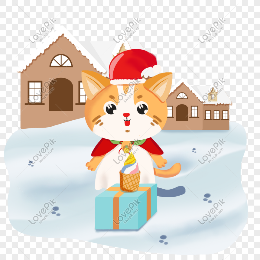 Christmas Christmas night hand-painted cute cat to send gifts wa, Christmas, Christmas Eve, cute cat png image