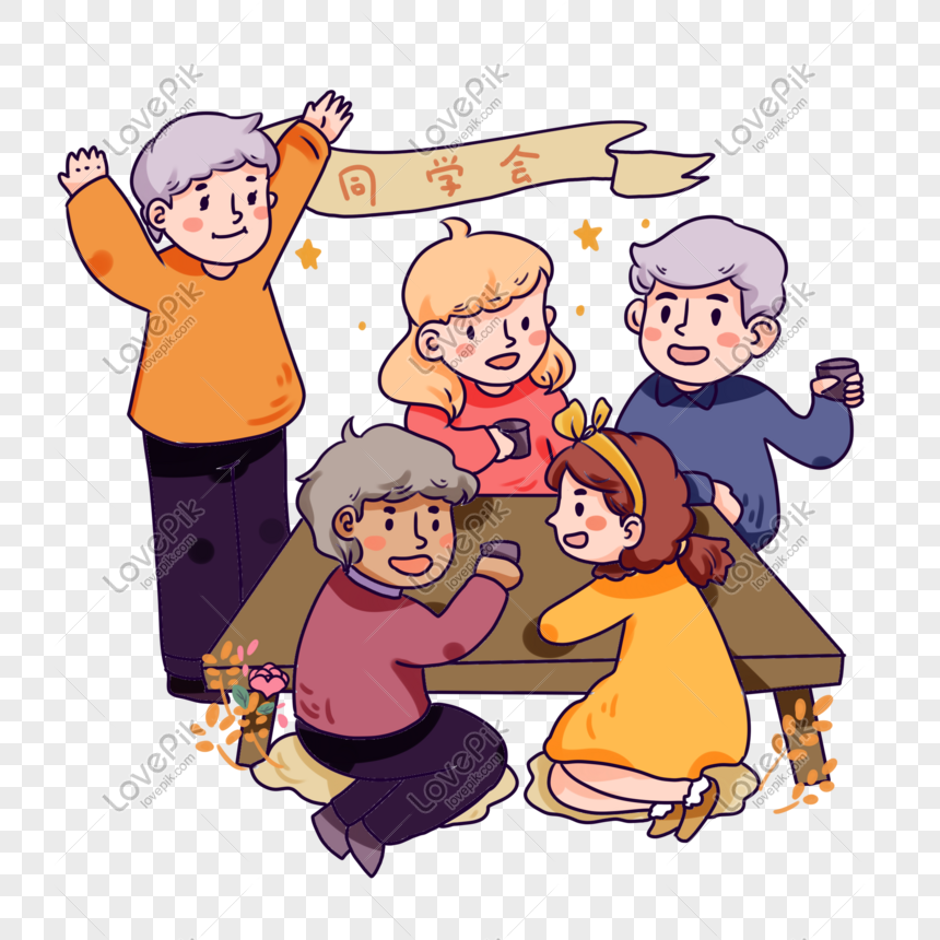 Hand Drawn Cartoon New Year Dinner Reunion PNG Image Free Download And ...