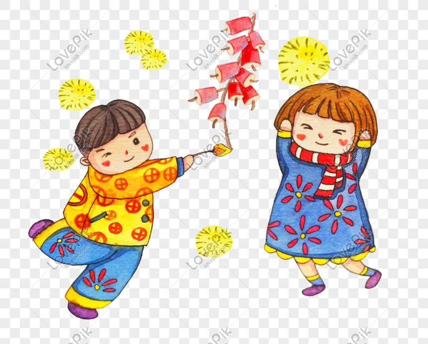 Hand-painted Firecrackers Welcome New Year, New Year's Auspicious ...