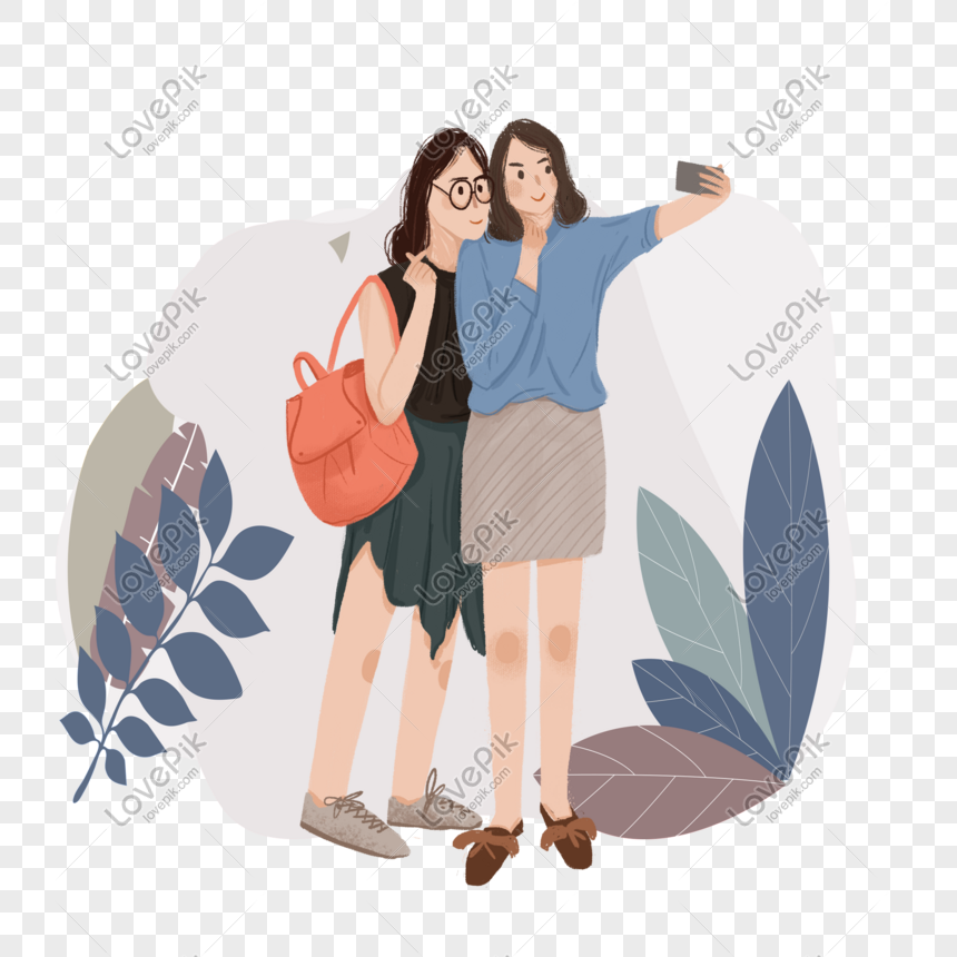 Gambar Kecantikan Pacar Selfie Ilustrasi Gambar Tangan Kartun PNG Unduh