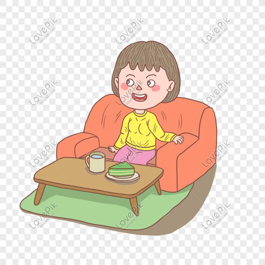 Cartoon Hand Drawn Character Sofa Girl, Cartoon, Hand-painted ...