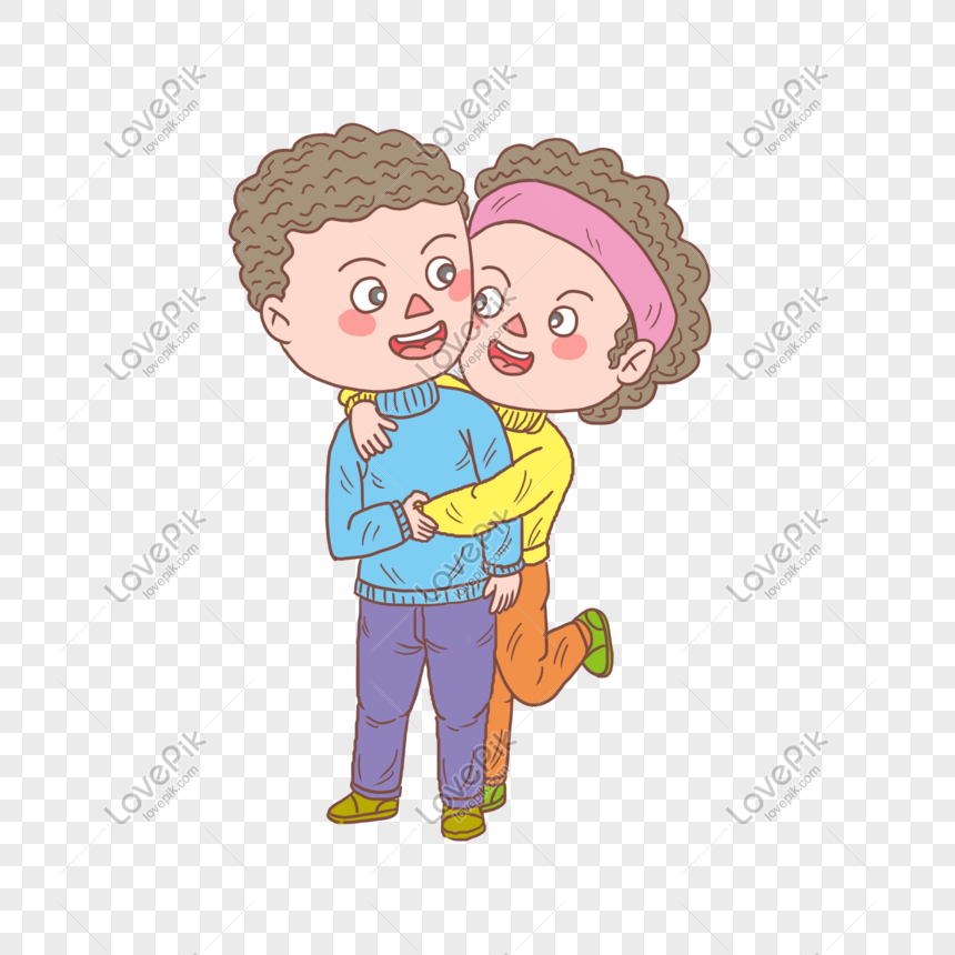 Cartoon Hand Drawn Character Sweet Little Couple PNG Hd Transparent ...