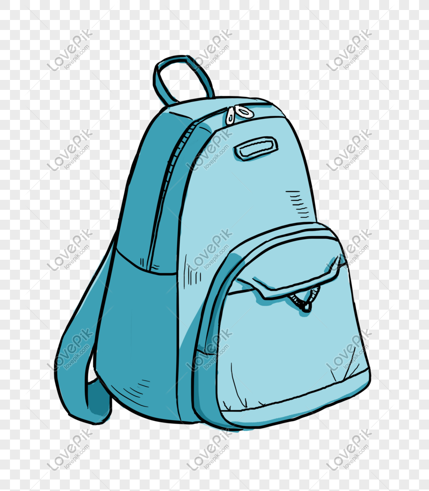 Blue travel bag illustration, Blue school bag, hand-painted school bag, cartoon travel bag png transparent background