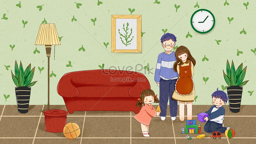 Family warm family, four small fresh cartoon, cute and lovely illustration  image_picture free download 