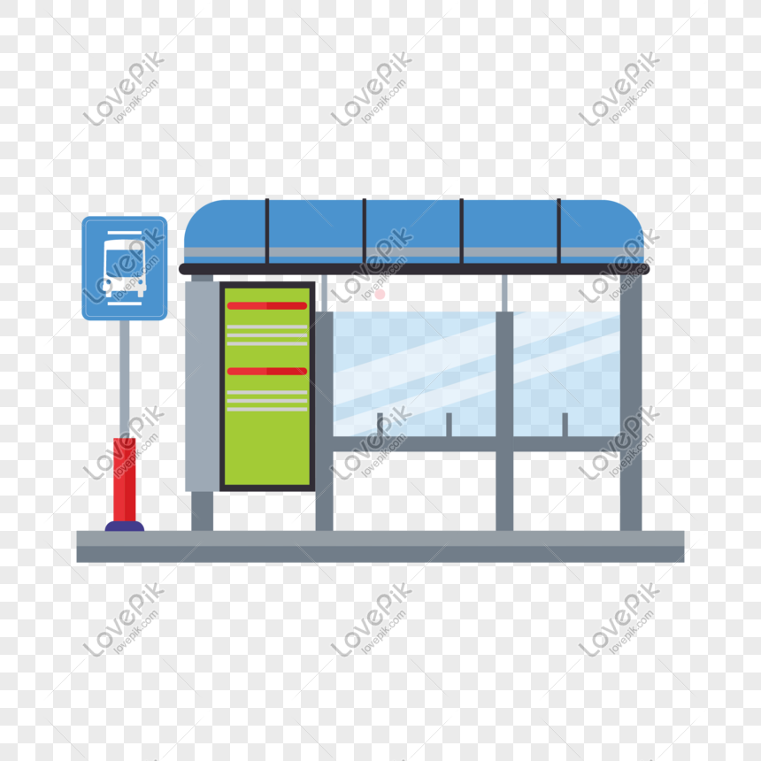Hand drawn bus stop illustration, Bus stop, passenger break, direction sign free png
